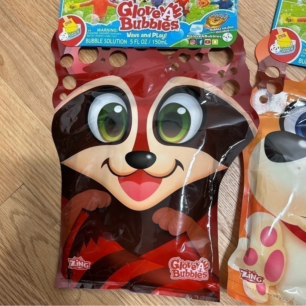Glove Bubbles Bundle Animals Raccoon Dog Kids Toy
